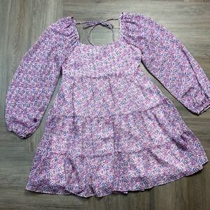 Lucy Paris Floral Smocked Mini Dress Womens Medium Sheer Sleeve Boho Cottagecore